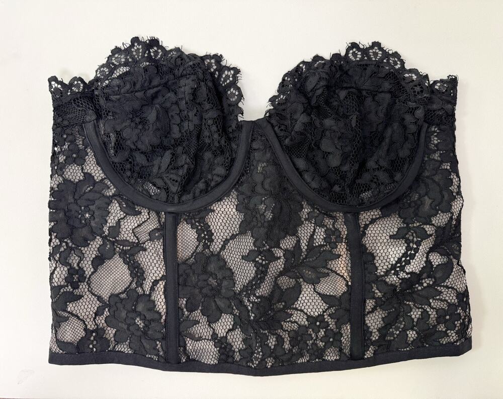 Express Lace Strapless Corset Tube Top Womens 8 Black Sexy Feminine Semi Sheer